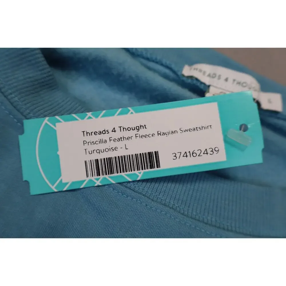NEW Threads 4 Thought Priscilla Turquoise Blue Feather Fleece Sweatshirt Size L - Picture 4 of 5